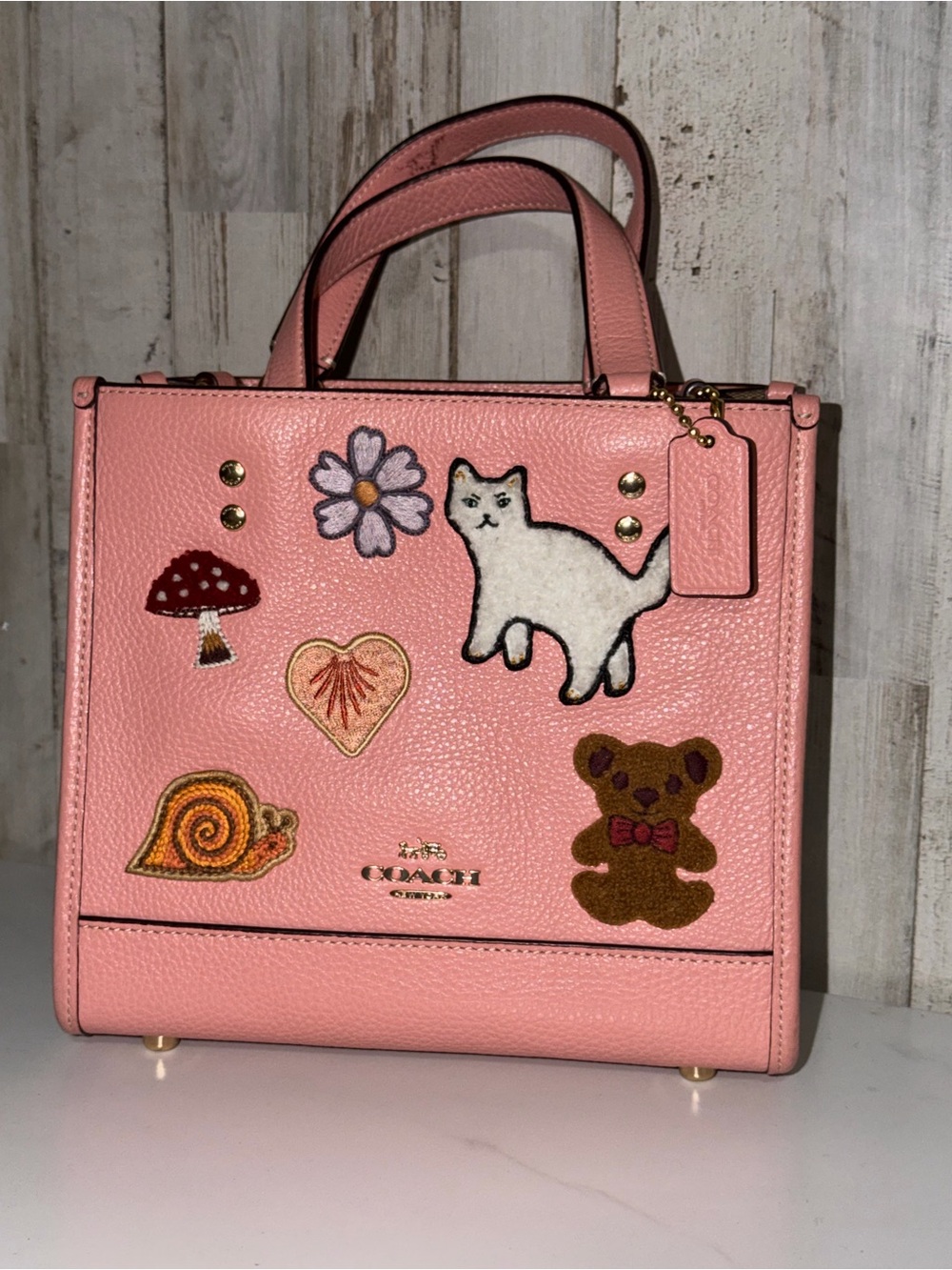 Coach Dempsey 22 with Creature Patches Women's Leather Tote Bag - Pink/Multi